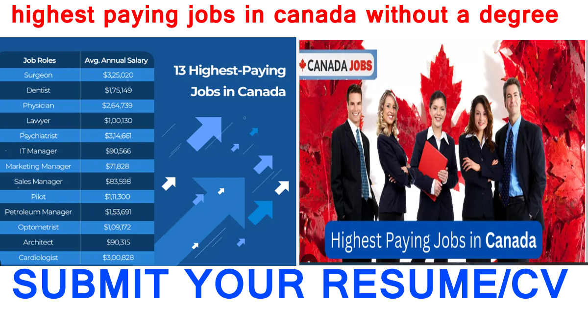 Highest paying jobs in Canada without a degree| lmia jobs 2023 visa sponsorship
